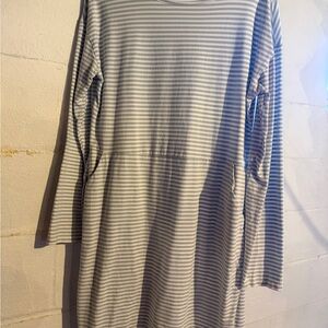 Striped Long Sleeve Tunic Dress in Light Blue and White